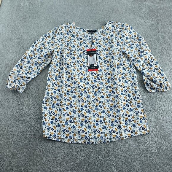 Mario Serrani Womens Floral V-Neck Top 3/4 Sleeves M Chiffon NWT 0294 - Picture 1 of 10